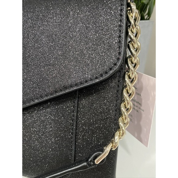 Kate Spade Tinsel Flap Crossbody Black Glitter Interior Credit Card Slots NWT - Picture 6 of 10